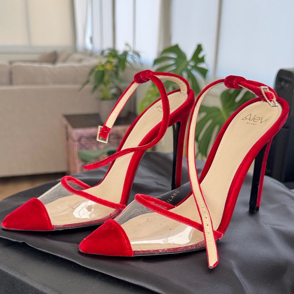 Alevi Red Velvet Stiletto Heels